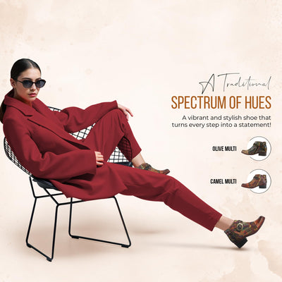 Spring Step L'Artiste Georgiana-Scope Booties for Women - Ankle Boots with Zipper Closure - Hand-Painted Ladies Boots for Outdoor - Olive Multi EU 42 / US 10.5-11