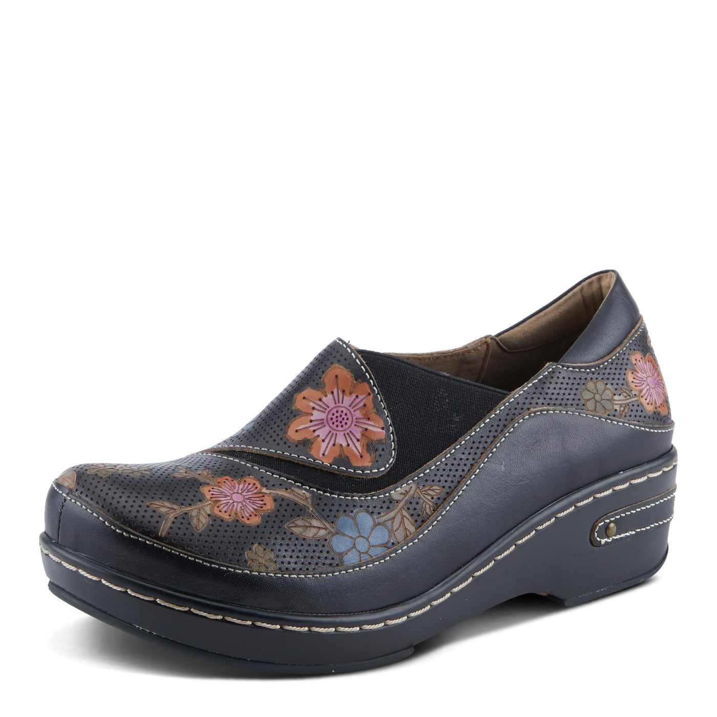 L'Artiste by Spring Step Women's Burbank-Flower Clog, Black Multi, 10.5-11
