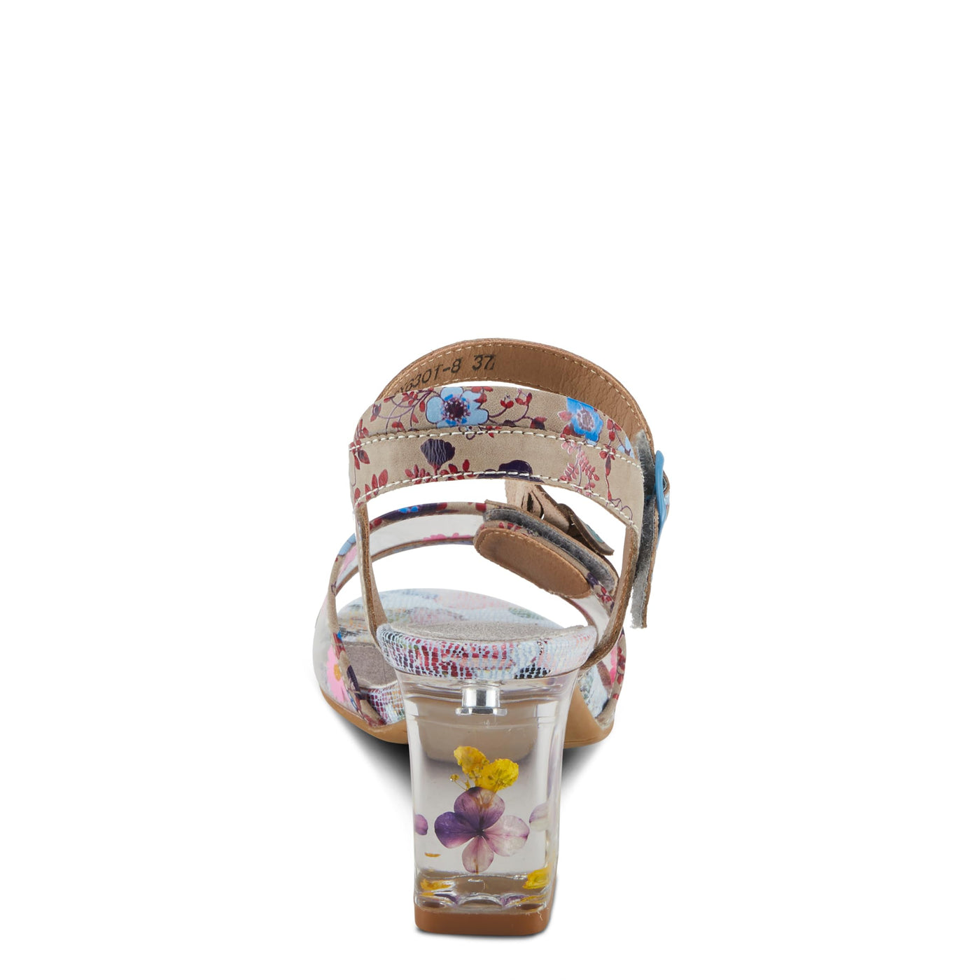 Spring Step L'Artiste Women's BREAKAWAY Floral Sandals - Dried Flower Block Heel, Hook and Loop Closure Grey Multi EU 38 / US 7.5-8