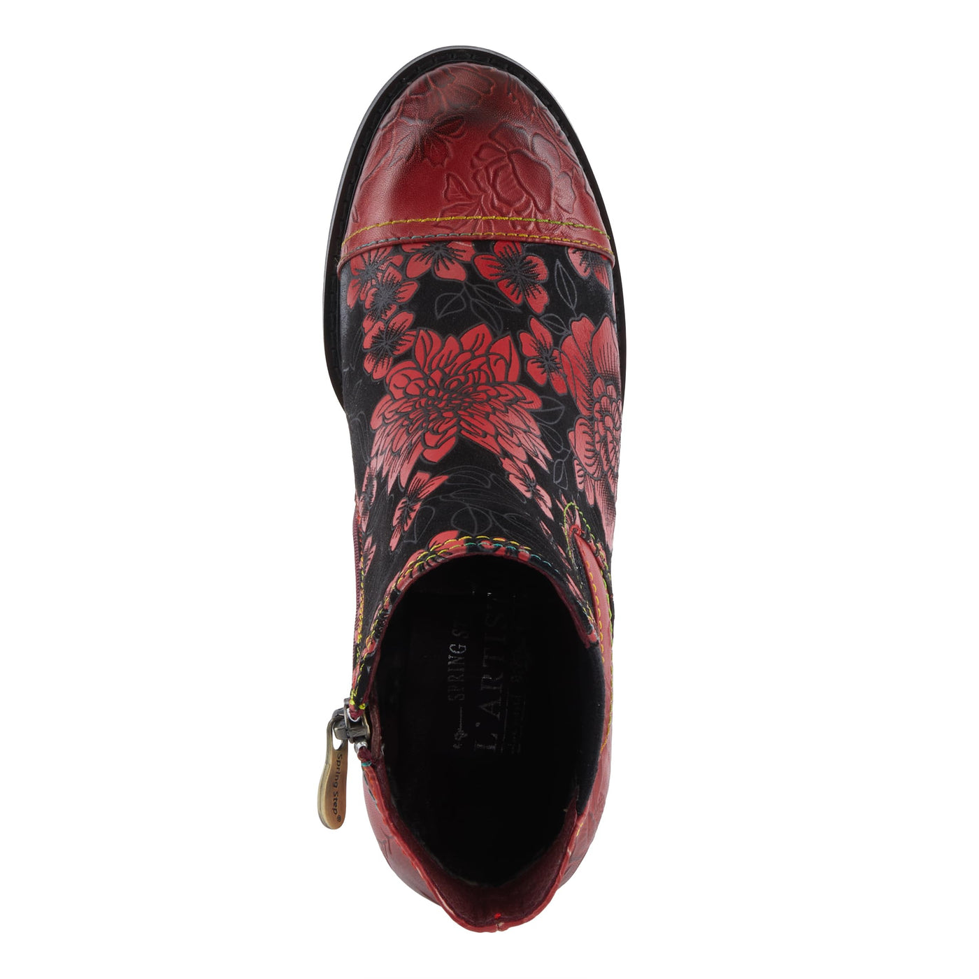 Spring Step L'Artiste Ceja Women's Embossed Floral Bootie - Cap Toe, Eye-Catching Ankle Boots with Unique Patterns Bordeaux Multi EU 35 / US 5