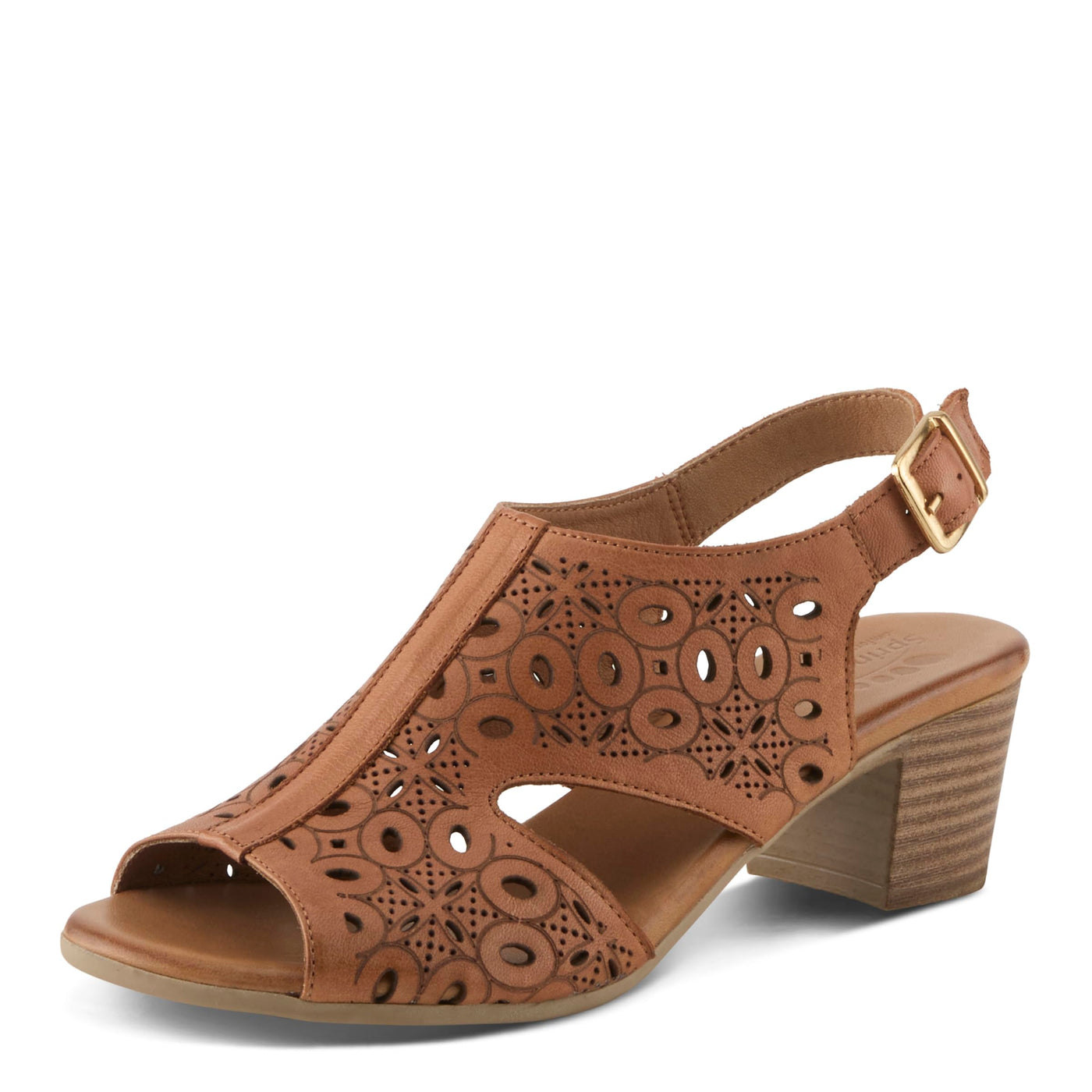 Spring Step Kovach Women's Leather Sandals – Sandals for Women with Premium Buttery Leather, Perforated Design, Buckle Closure, Comfort Footbed Camel, 7.5-8