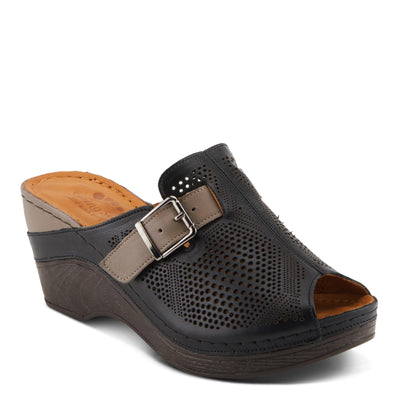 Spring Step MOMELLE Women's Perforated Leather Wedge Slide Sandals - Chic Style, Comfortable Elegance Black Multi EU 39 / US 8.5