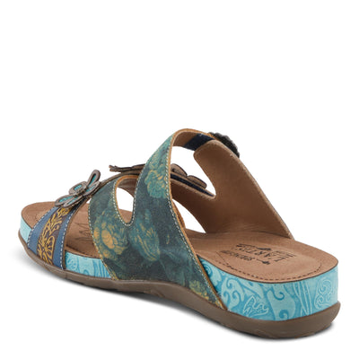 L'Artiste Women's CAELANA Slide Sandals - Hand-Painted Leather, Floral Accents, Adjustable Fit