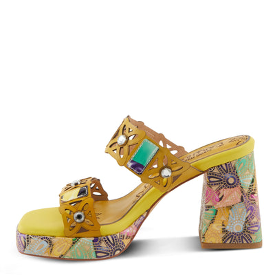 Spring Step L'Artiste Women's ELLAH Double Band Sandals - Chunky Heel, Intricate Designs, Padded Insole Black Multi EU 37 / US 6.5-7