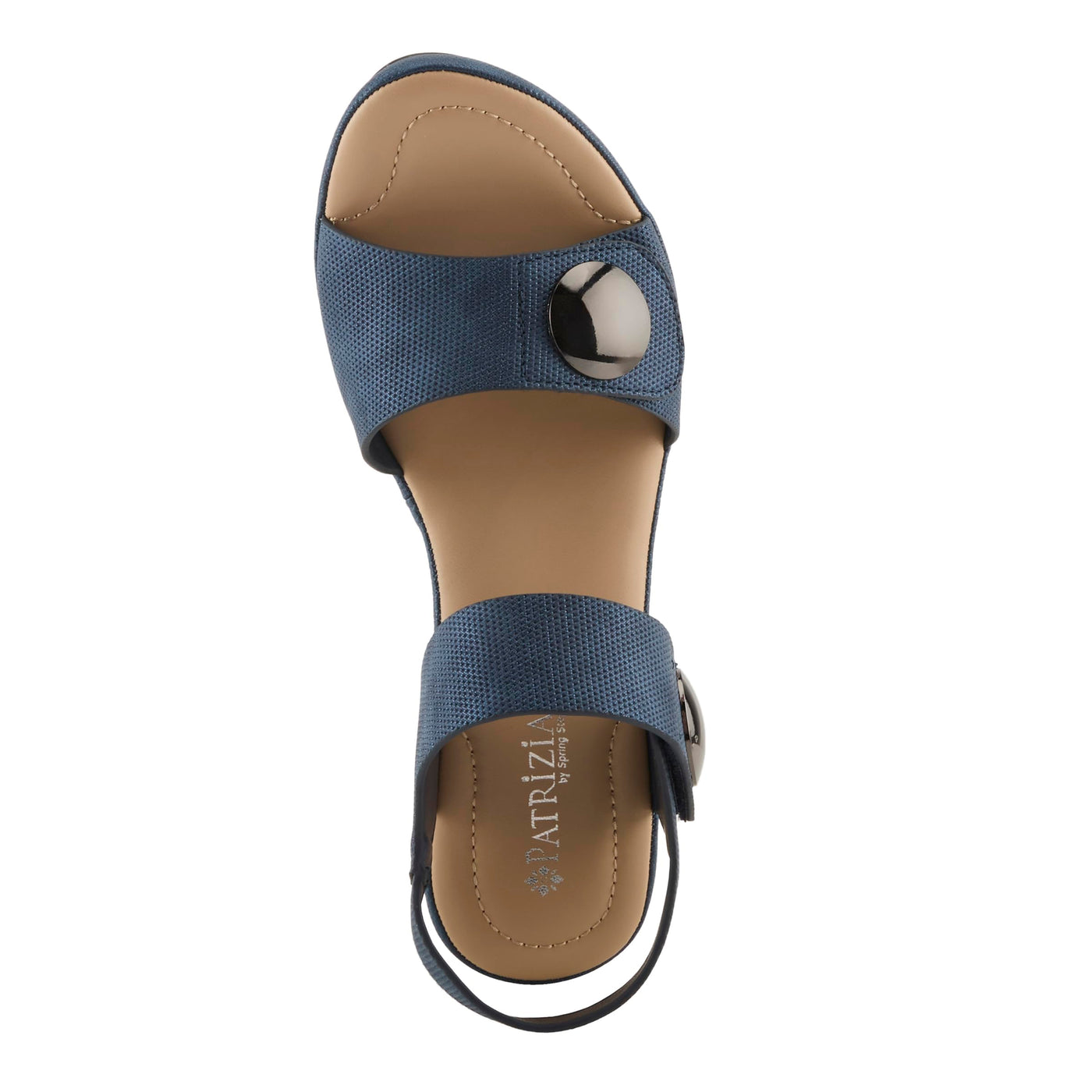 PATRIZIA Women's DADE-WOVEN Hook and Loop Sandals - Textured Faux Leather with Gold Button Accents, Adjustable Fit BLUE EU 39 / US 8.5