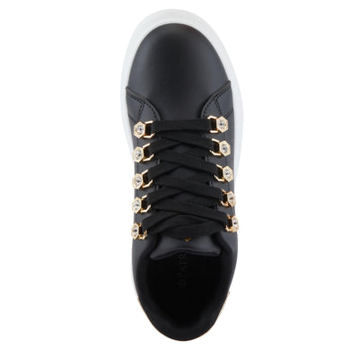 PATRIZIA Women's Leontine Sneakers with D-Ring Metallic Eyelets, Crystal Embellishments, and Comfortable Fit Black EU 37 / US 6.5-7