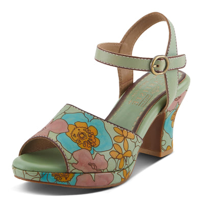 Spring Step L'Artiste Women's CAMRYN Hand-Painted Floral Peep Toe Sandals - Ankle Strap, Stylish Outsole Mint Green Multi EU 37 / US 6.5-7