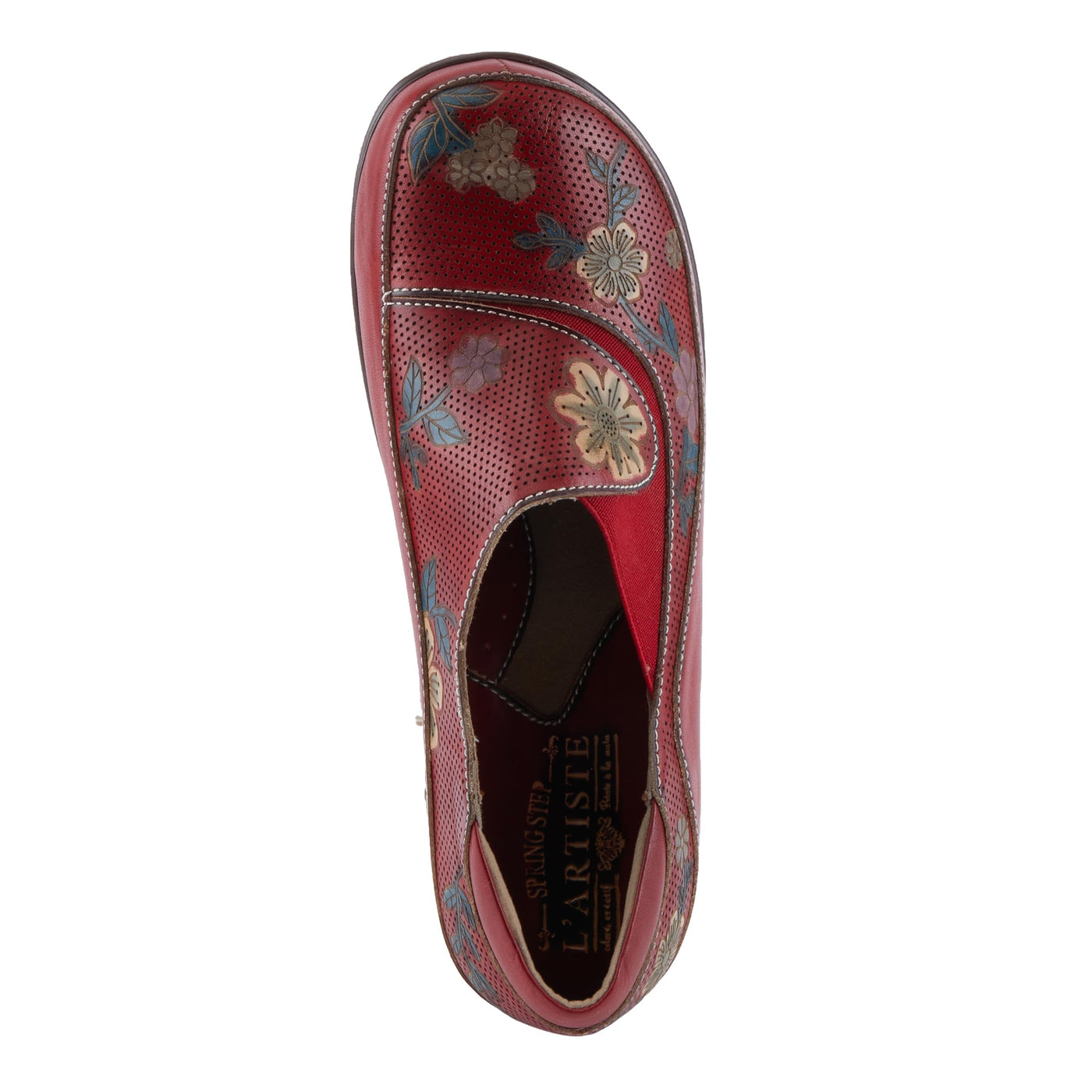 Spring Step L'Artiste Burbank-Flower Women's Bohemian Clogs - Perforated Leather, Artistic Flair, Luxurious Comfort Red Multi EU 38/ US 7.5-8