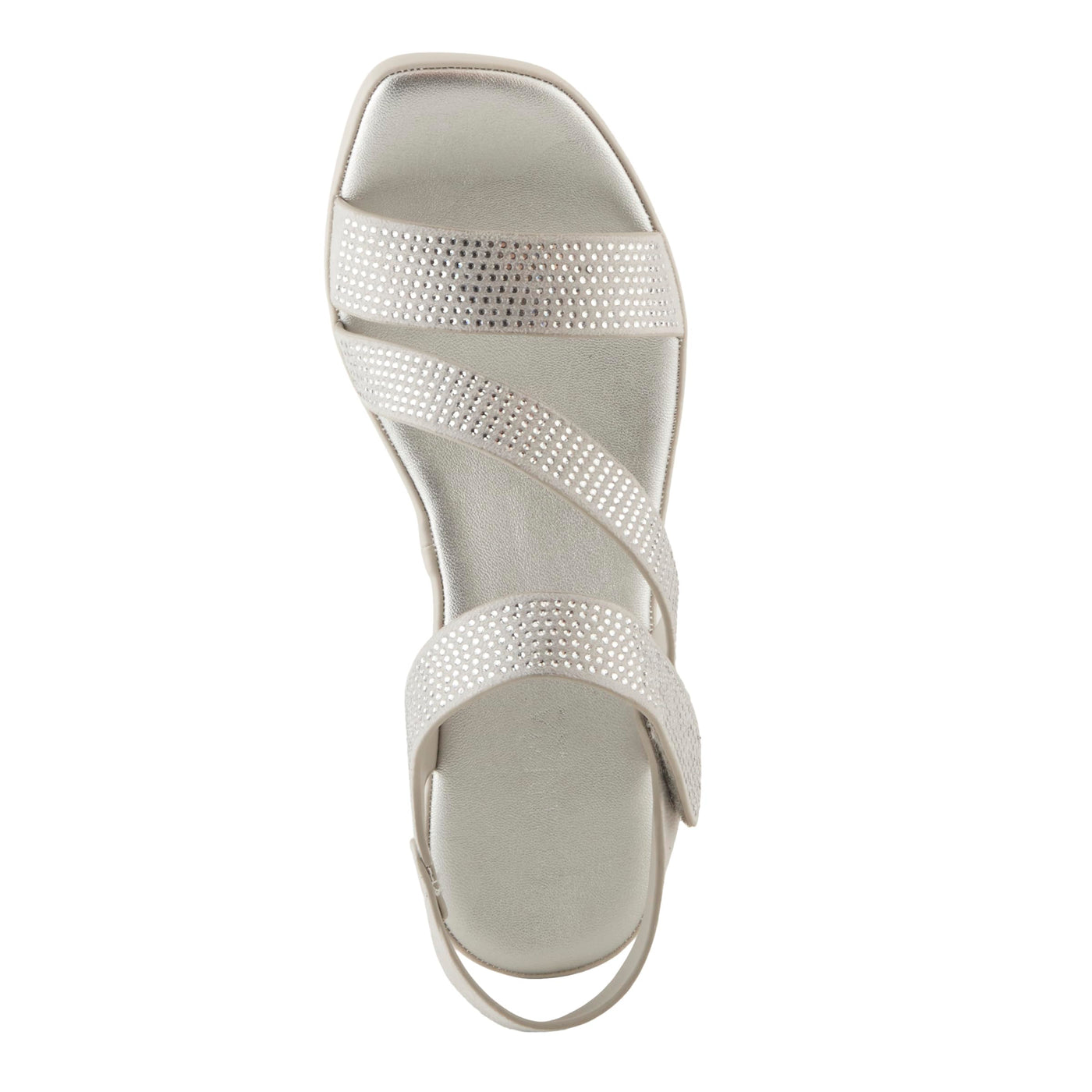 PATRIZIA Women's YADIEL Hook and Loop Sandals – Low Block Heel with Asymmetrical Crystal-Strap Design SILVER EU 40 / US 9