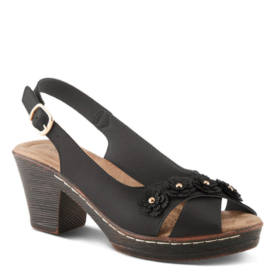 PATRIZIA Women's ADDISYN Buckle Sandals - Floral Stud Embellishments, Adjustable Fit, Faux Wood Heel BLACK EU 39 / US 8.5