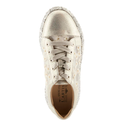L'Artiste Women's SNEAKHEART Lace-Up Sneakers – Metallic Floral Embroidery, Breathable Mesh, Removable Insole, Street-Chic Design Light Beige Multi EU 38 / US 7.5-8