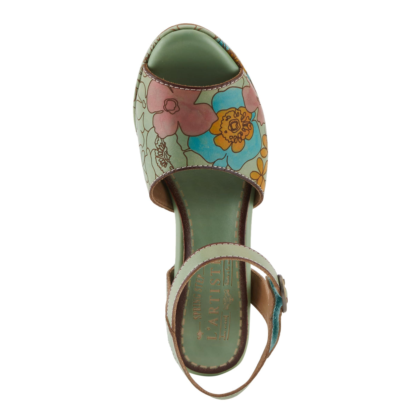 Spring Step L'Artiste Women's CAMRYN Hand-Painted Floral Peep Toe Sandals - Ankle Strap, Stylish Outsole Mint Green Multi EU 37 / US 6.5-7