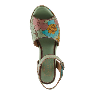 Spring Step L'Artiste Women's CAMRYN Hand-Painted Floral Peep Toe Sandals - Ankle Strap, Stylish Outsole Mint Green Multi EU 37 / US 6.5-7