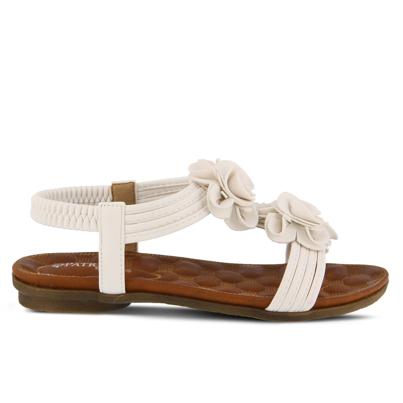PATRIZIA Spring Step Nectarine Sandals for Womens - Ladies Sandals with Chic Flower Grabbing t-straps - Casuals Womens Sandals with Stretch Back Strap - White US 9