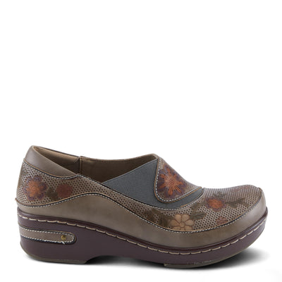 Spring Step L'Artiste Burbank-Flower Women's Bohemian Clogs - Perforated Leather, Artistic Flair, Luxurious Comfort Grey Multi EU 38/ US 7.5-8