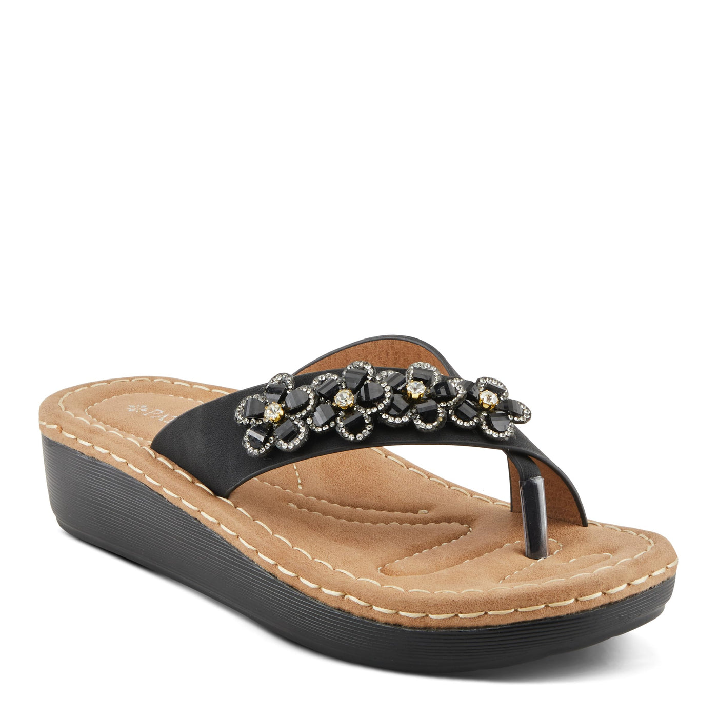 PATRIZIA Women's TAHIRI Jeweled Thong Wedge Sandals Black EU 37 / US 6.5-7