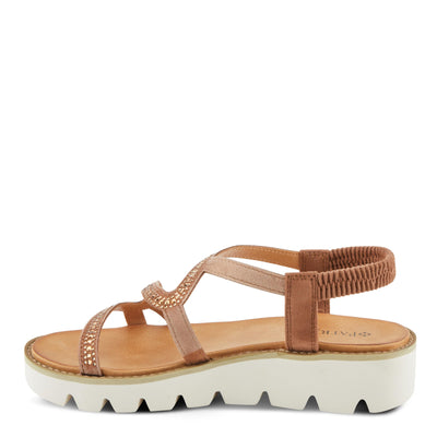 PATRIZIA Women's ZIGGED Zigzag Rhinestone Platform Stretch Back Sandals Tan EU 37 / US 6.5-7