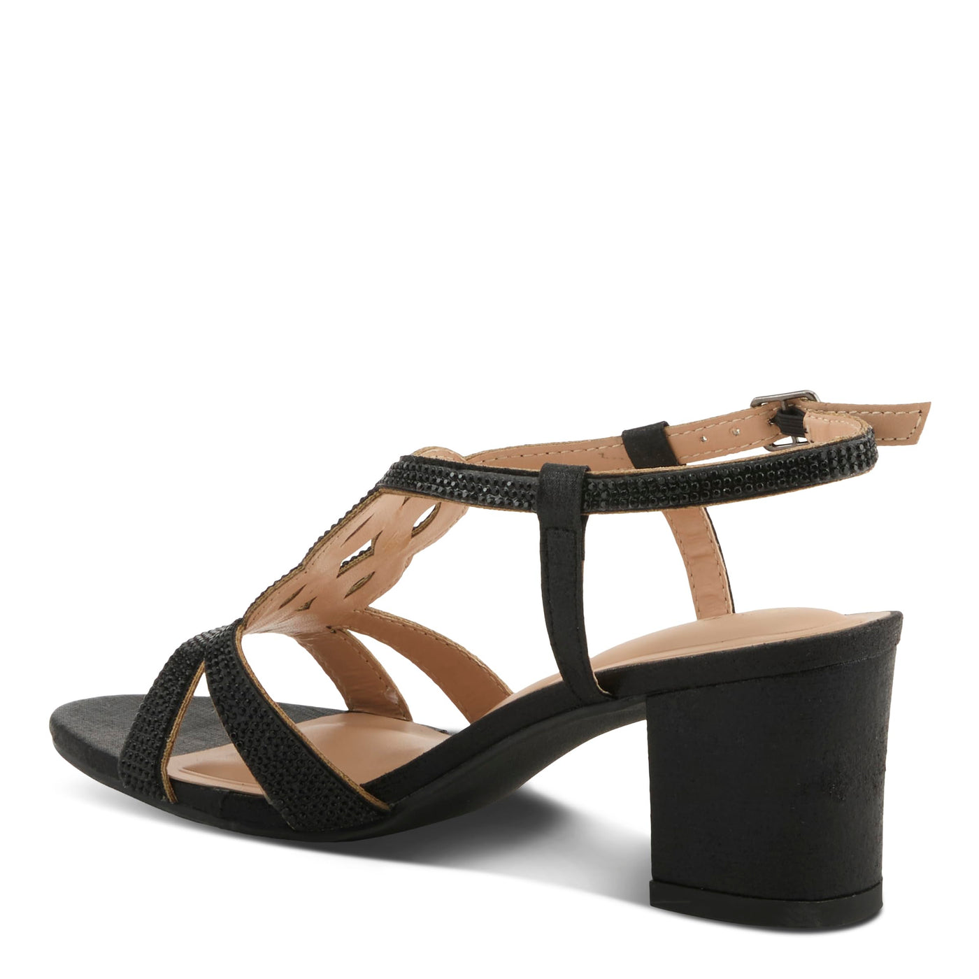 PATRIZIA Women's LILYANA Buckle Block Heel Sandals - T-Strap with Scrollwork Design, Elegant and Comfortable BLACK EU 37 / US 6.5-7