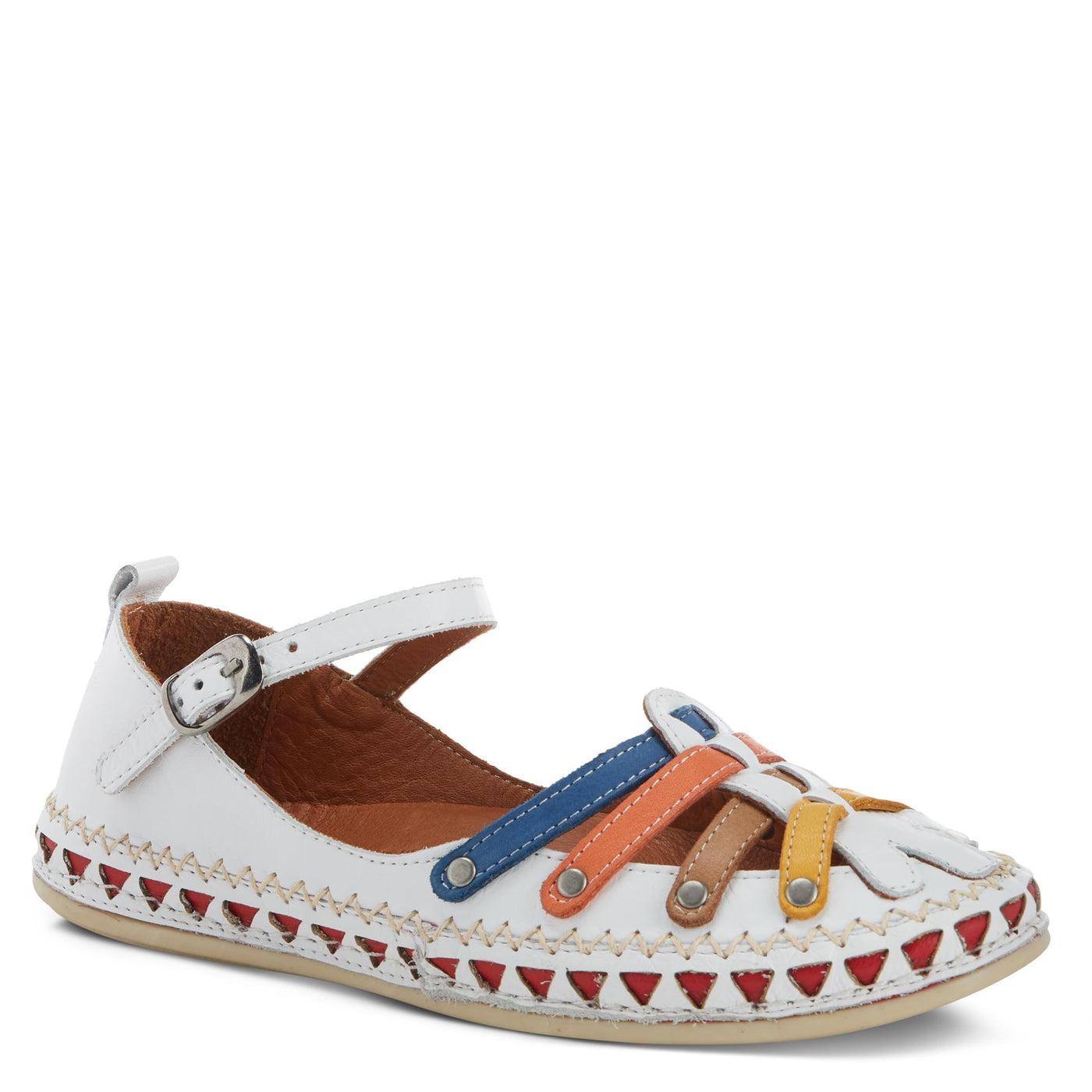 Spring Step Women's Apache Mary-Jane Leather Flat Shoe White Multi EU 38 / US 7.5-8