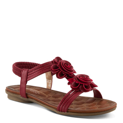 PATRIZIA Spring Step Nectarine Sandals for Womens - Ladies Sandals with Chic Flower Grabbing t-straps - Casuals Womens Sandals with Stretch Back Strap - Red US 7.5-8