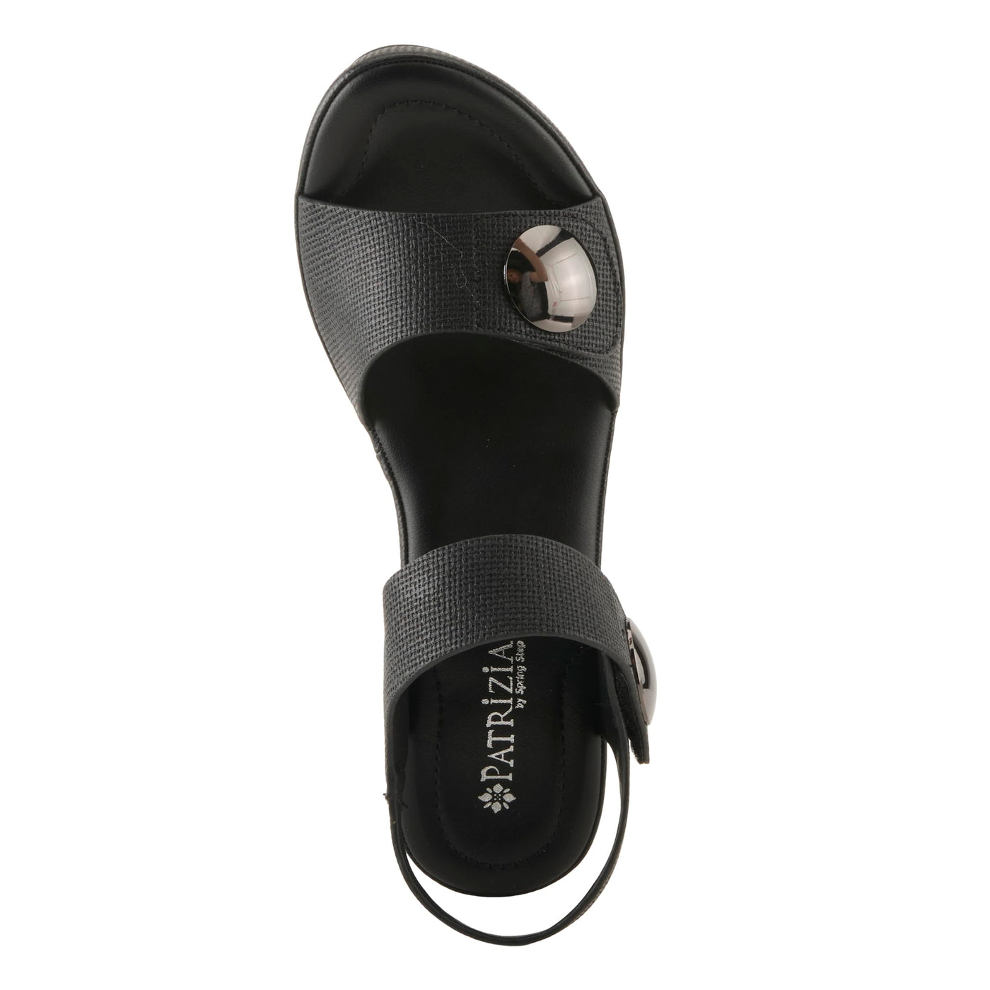 PATRIZIA Women's DADE-WOVEN Hook and Loop Sandals - Textured Faux Leather with Gold Button Accents, Adjustable Fit BLACK EU 38 / US 7.5-8