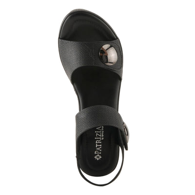 PATRIZIA Women's DADE-WOVEN Hook and Loop Sandals - Textured Faux Leather with Gold Button Accents, Adjustable Fit BLACK EU 38 / US 7.5-8