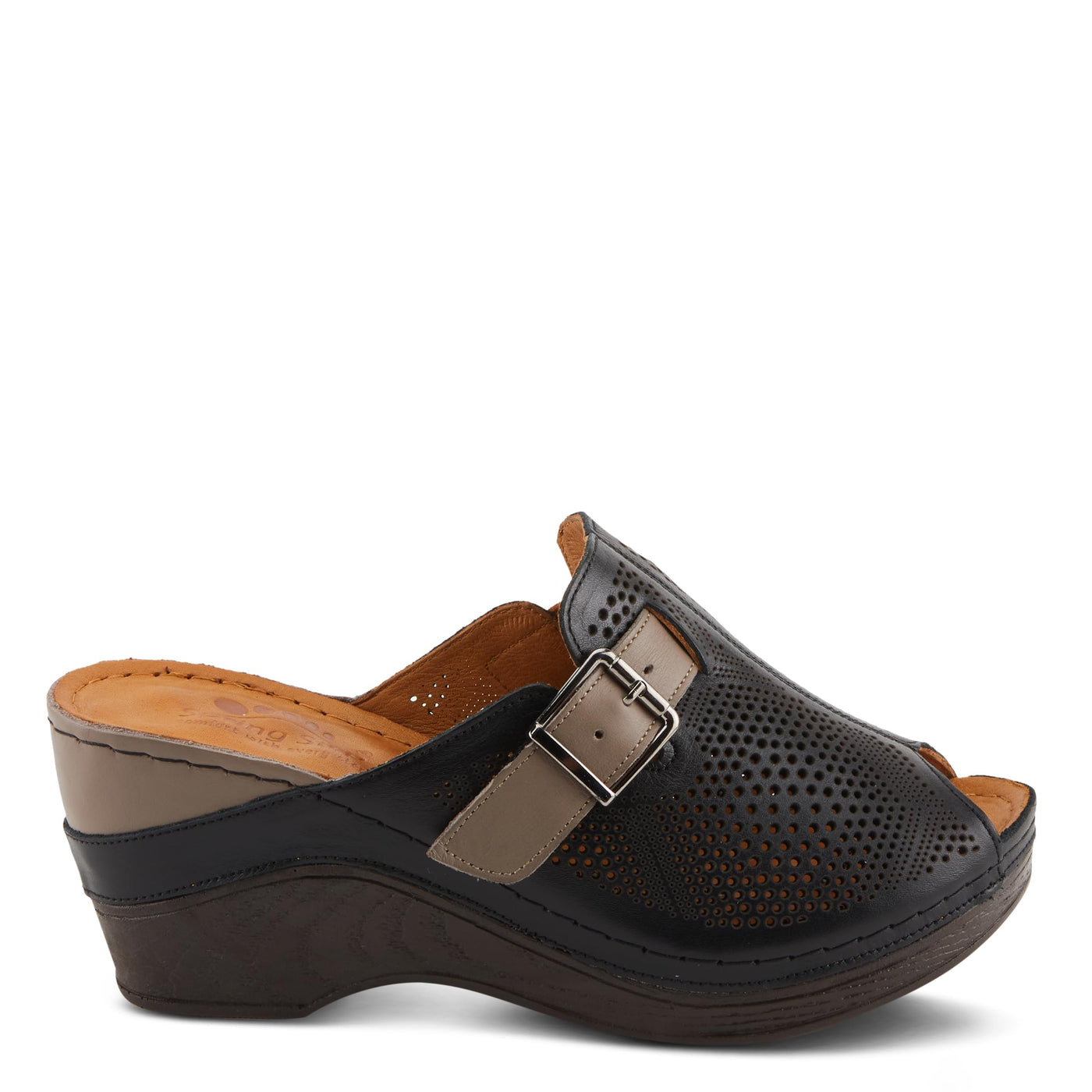 Spring Step MOMELLE Women's Perforated Leather Wedge Slide Sandals - Chic Style, Comfortable Elegance Black Multi EU 39 / US 8.5