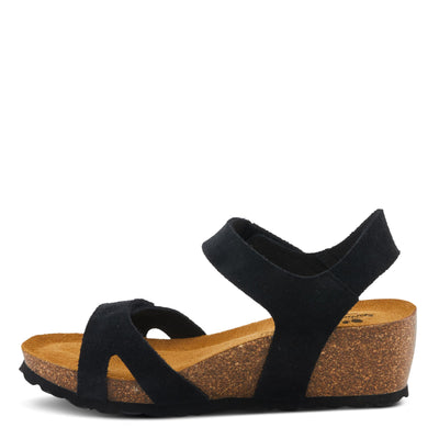 Spring Step BABYBELL Women's Wedge Sandals - Dual Hook and Loop Adjustability, Footbed Molds for Maximum Support Black Suede EU 38 / US 7.5-8