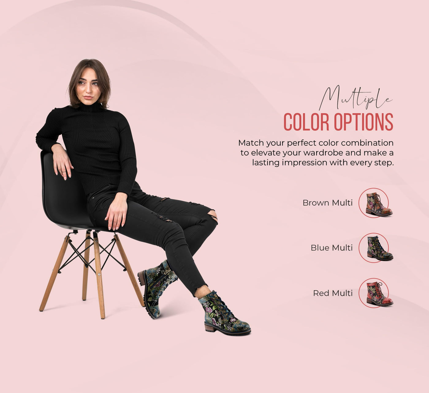 Spring Step L'Artiste Fantastic Booties for Women - Floral Hand Painted Womens Ankle Boots Low Heel - Everyday Wear Leather and Textile Western Booties Brown Multi EU 37 / US 6.5-7