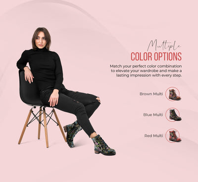 Spring Step L'Artiste Fantastic Booties for Women - Floral Hand Painted Womens Ankle Boots Low Heel - Everyday Wear Leather and Textile Western Booties Brown Multi EU 37 / US 6.5-7