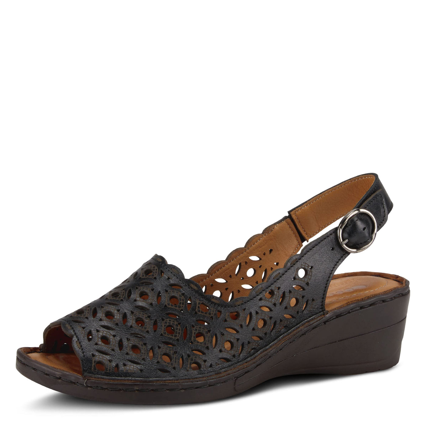 Spring Step Women's Belizana Wedge Sandal, Black Leather, 7.5-8