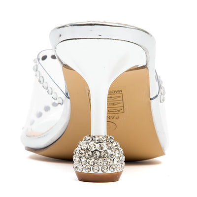 Ninety Union Fancy Lucite Studded Slide Sandal With A High Heel, Silver, 5