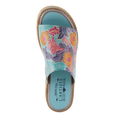Spring Step L'Artiste Women's ALDINA Hand-Painted Leather Slides with Cushioned Comfort Sky Blue Multi EU 36 / US 5.5-6