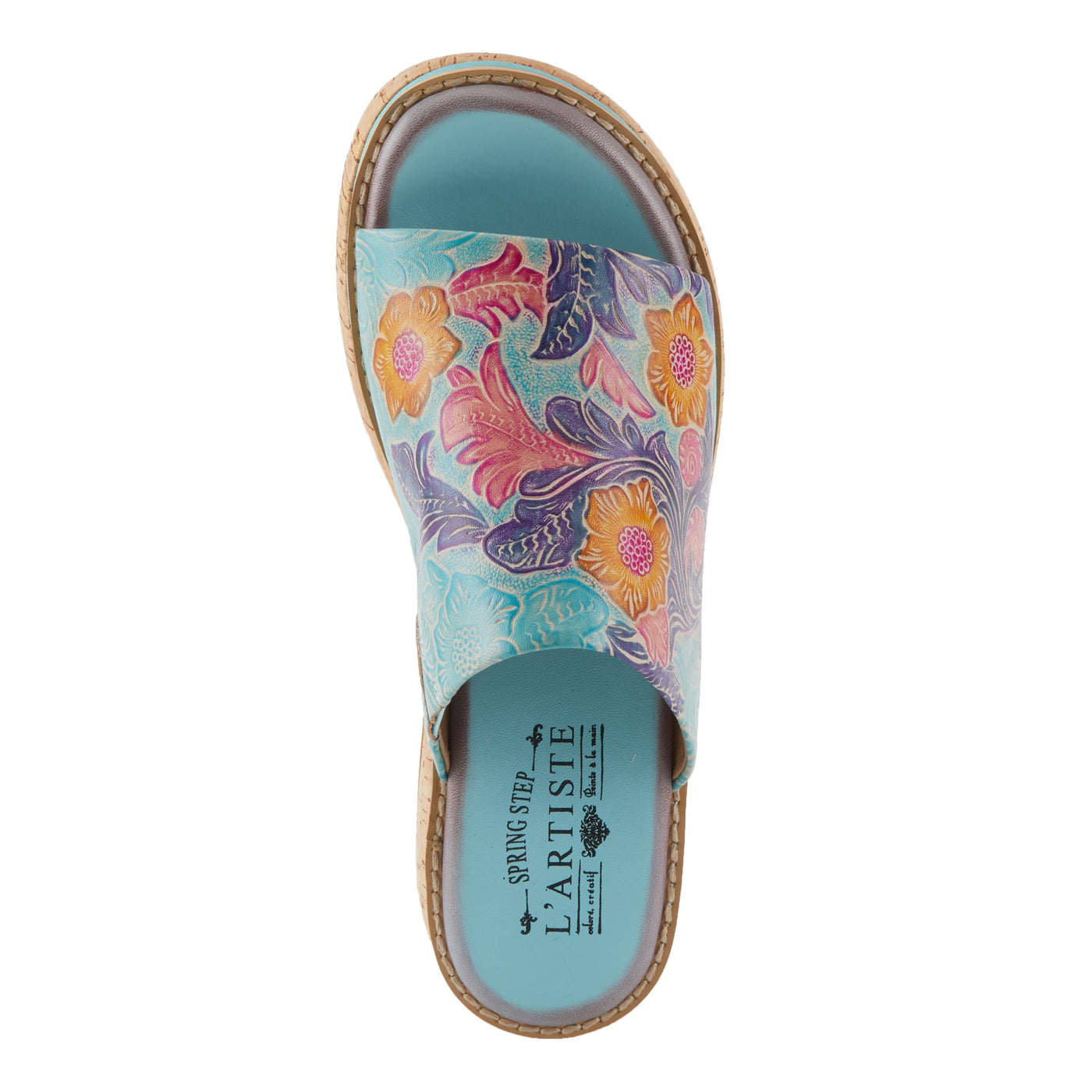 Spring Step L'Artiste Women's ALDINA Hand-Painted Leather Slides with Cushioned Comfort Sky Blue Multi EU 35 / US 5