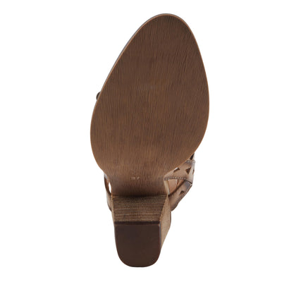 L'Artiste Women's DISTINCTION Leather Ankle Strap Sandals – Hand-Painted Floral Laser Cutout, Adjustable Strap, Closed Toe Stacked Heel BEIGE EU 38 / EU 38 / US 7.5-8