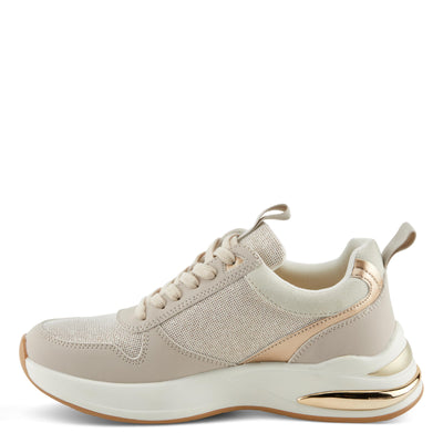 PATRIZIA Women's URSA Platform Sneakers with Sparkling Upper, Gold Metallic Accents, and Comfortable Fit Beige EU 38/ US 7.5-8