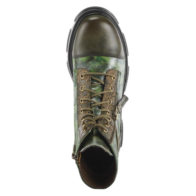 Spring Step L'Artiste Carnelian Booties for Women - Leather Ankle Boots with Lace-up and Zipper - Hand-Painted Womens Boots for Outdoor - Olive Multi EU 42 / US 10.5-11