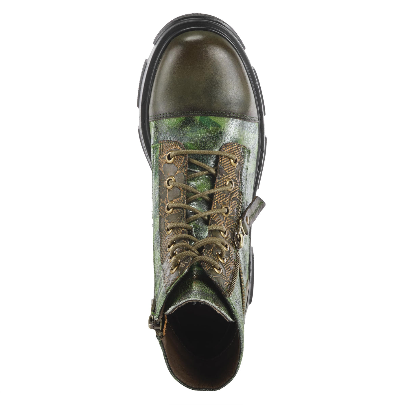 Spring Step L'Artiste Carnelian Booties for Women - Leather Ankle Boots with Lace-up and Zipper - Hand-Painted Womens Boots for Outdoor - Olive Multi EU 37 / US 6.5-7