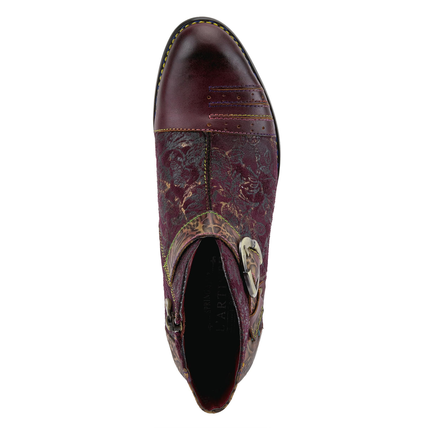 L'Artiste Women's Georgiana Chelsea Boot – Hand-Painted Leather with Metallic Microsuede, Decorative Buckle, and Rainbow Stitching Purple Multi EU 36/5.5-6