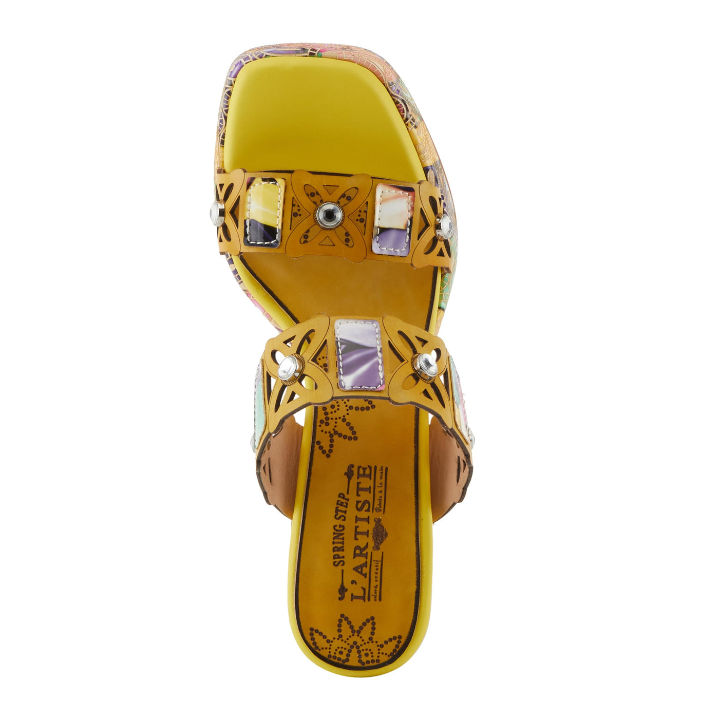 Spring Step L'Artiste Women's ELLAH Double Band Sandals - Chunky Heel, Intricate Designs, Padded Insole