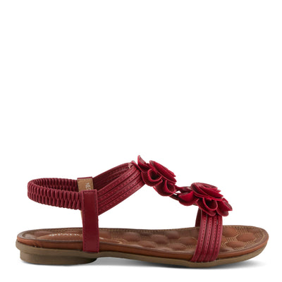 PATRIZIA Spring Step Nectarine Sandals for Womens - Ladies Sandals with Chic Flower Grabbing t-straps - Casuals Womens Sandals with Stretch Back Strap - Red US 6.5-7