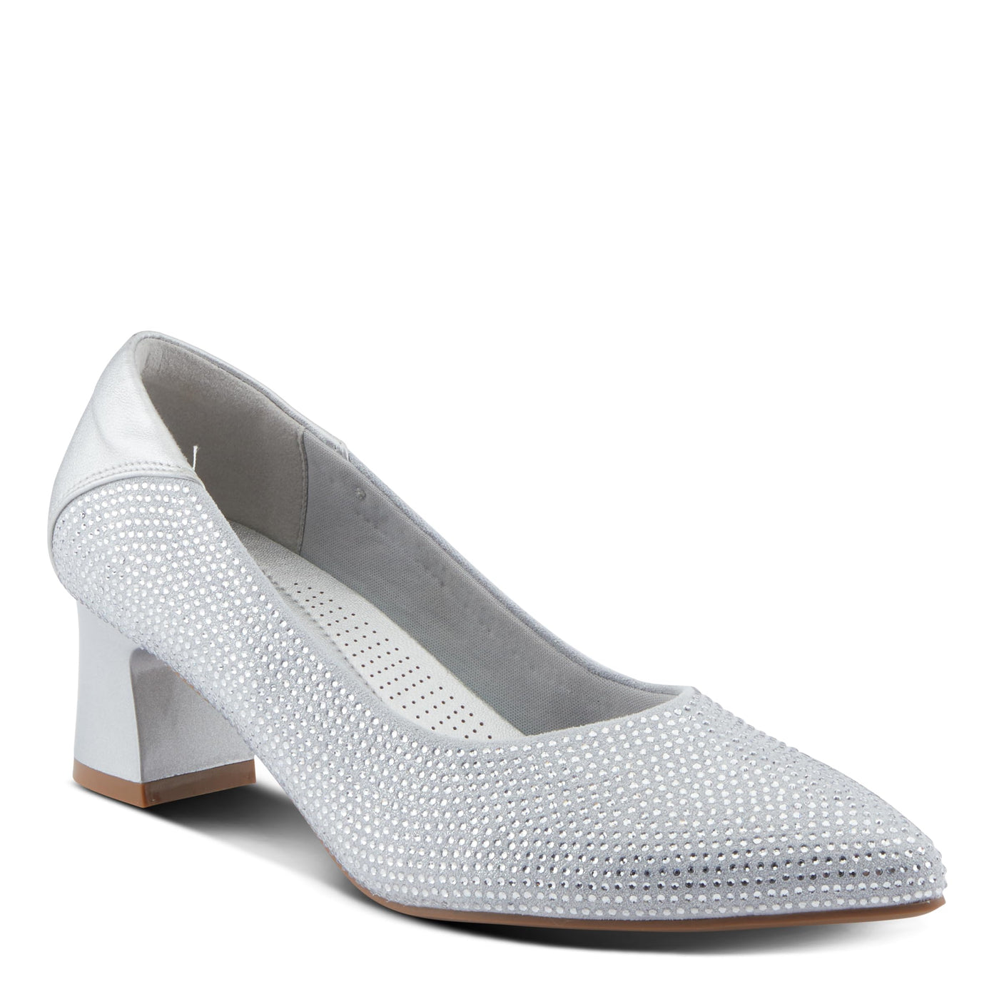 PATRIZIA Women's Senna Block Heel Pumps with Pointy-Toe Silhouette, Shimmering Crystals, and Comfortable Fit Silver EU 38/ US 7.5-8