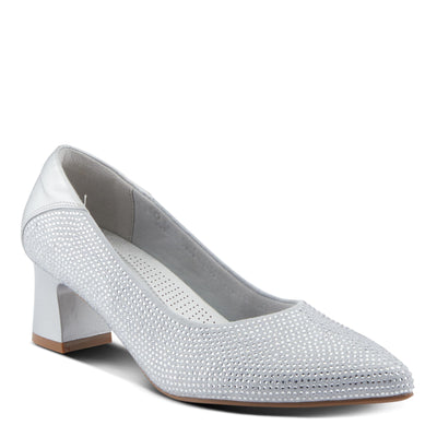 PATRIZIA Women's Senna Block Heel Pumps with Pointy-Toe Silhouette, Shimmering Crystals, and Comfortable Fit Silver EU 38/ US 7.5-8
