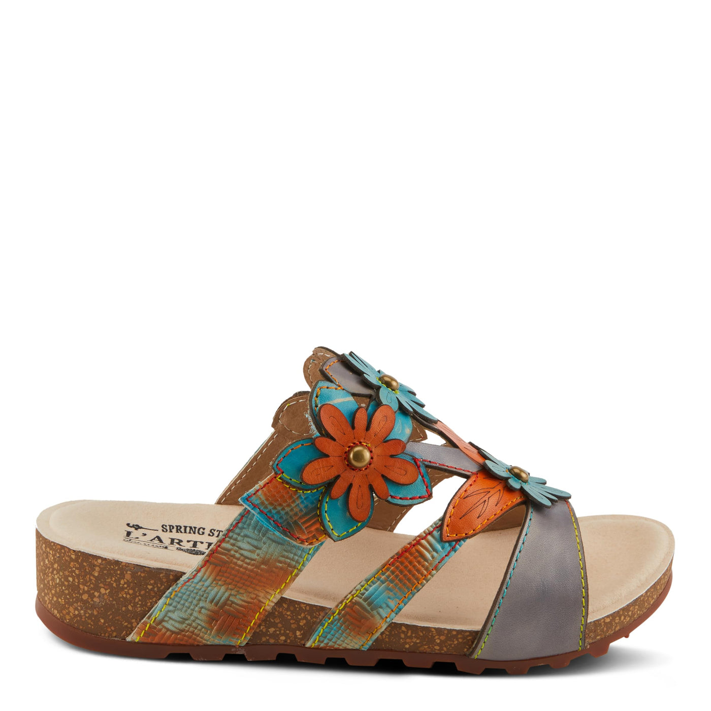Spring Step L'Artiste Women's LAVONDA - Hand-Painted Floral Sandals with Padded Footbed Grey Multi EU 42 / US 10.5-11