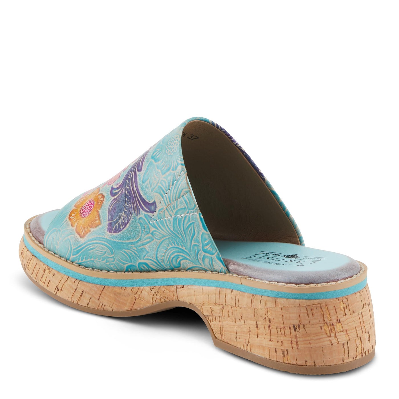 Spring Step L'Artiste Women's ALDINA Hand-Painted Leather Slides with Cushioned Comfort Sky Blue Multi EU 38 / US 7.5-8