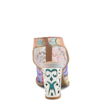 L'Artiste Women's WOWZA Hook-and-Loop Leather Sandals – Hand-Painted Design, Vibrant Mesh Upper, Crystal Embellishments, Chunky Metallic Heel Rainbow EU 39 / US 8.5