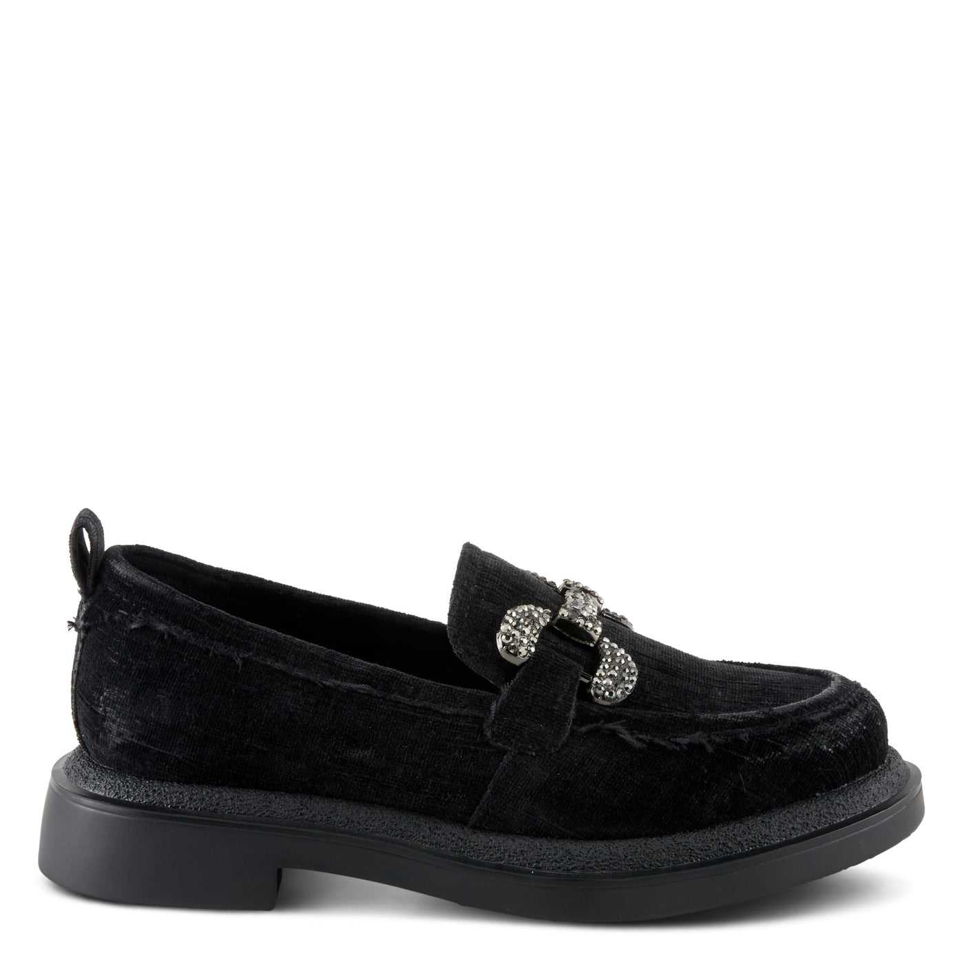 PATRIZIA Women's Marlen Velvet Loafers with Metal Ornamentation, Crystal Details, and Comfortable Fit Black EU 40 / US 9