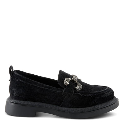 PATRIZIA Women's Marlen Velvet Loafers with Metal Ornamentation, Crystal Details, and Comfortable Fit Black EU 40 / US 9