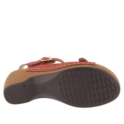 PATRIZIA Spring Step Shantay Wedge Sandals for Women - Ladies Sandals with Ankle Strap Buckle Closures - Womens Casuals Sandals for Outdoor - Dark Red EU 35 / US 5