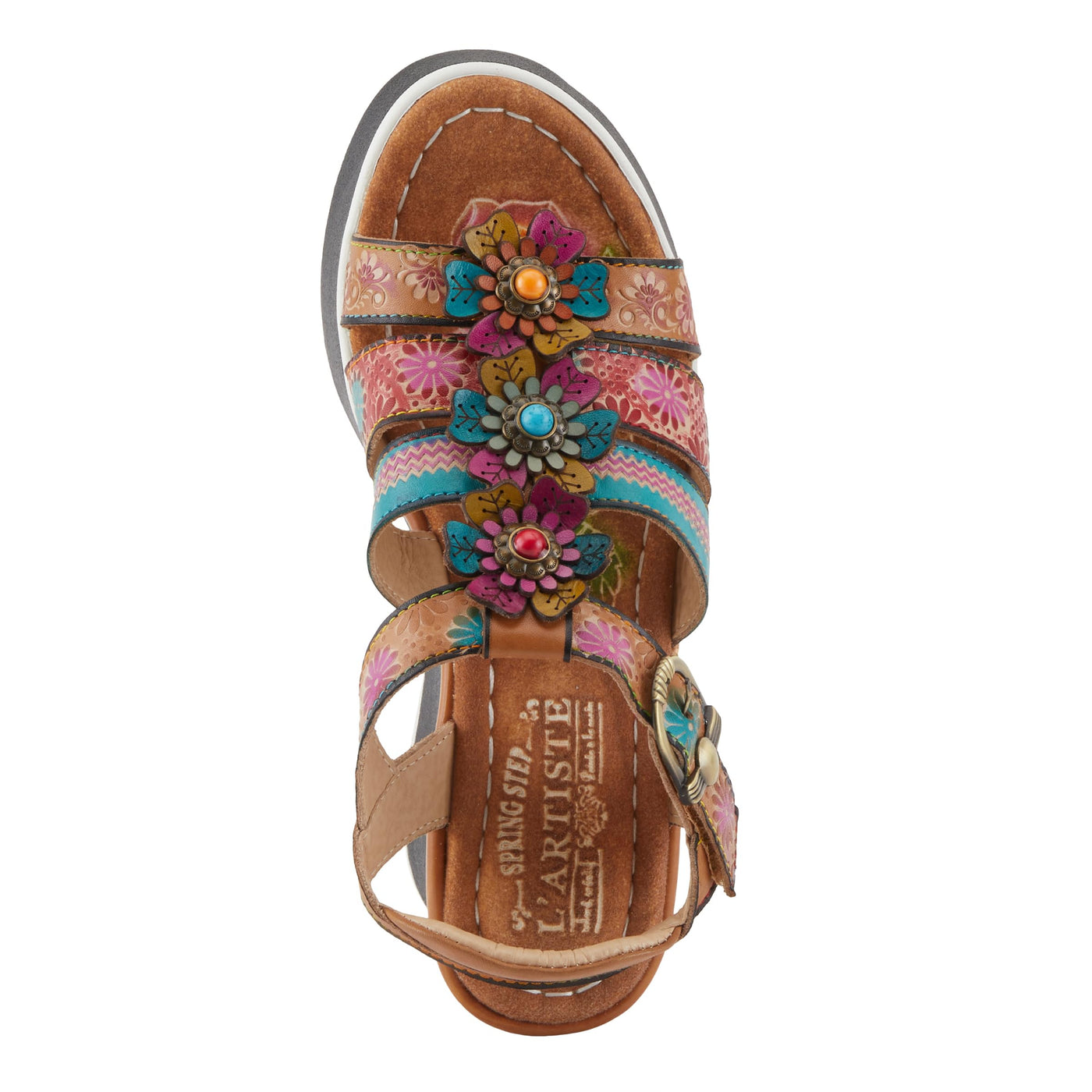 Spring Step L'Artiste Women's FloralBloom - Hand-Painted Lightweight Athleisure Sandals Tan Multi EU 39 / US 8.5